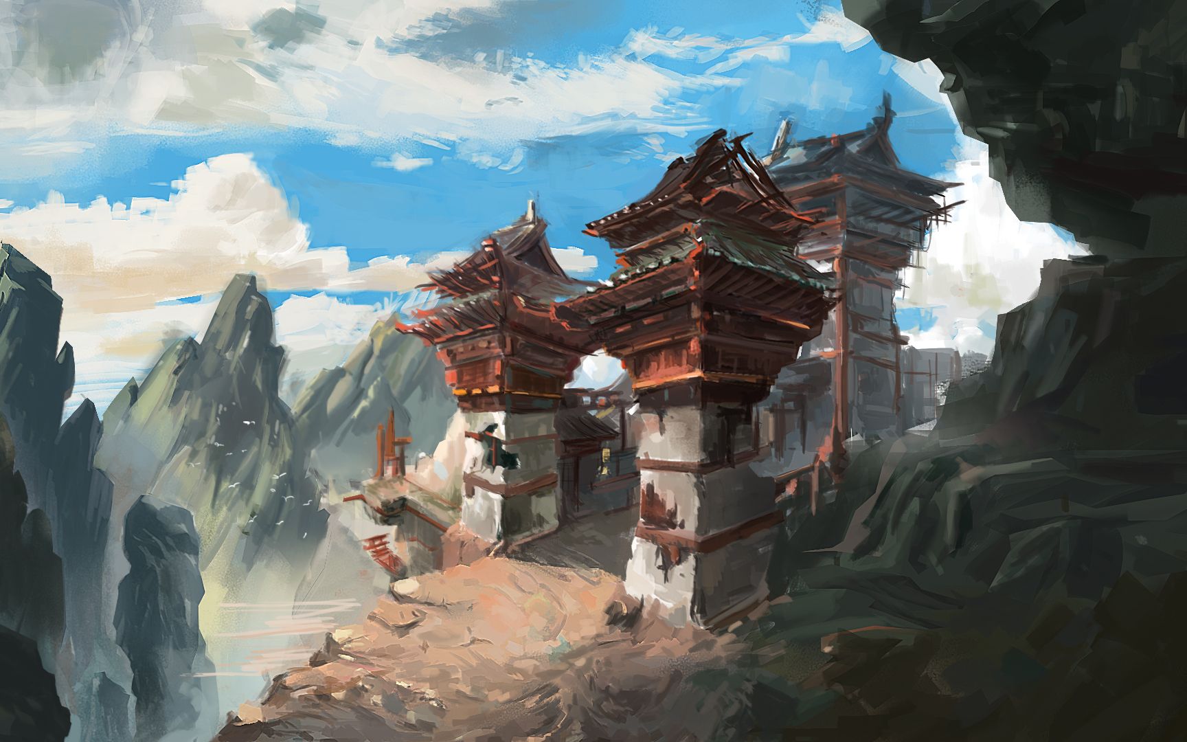 【板绘】古风场景原画临摹过程