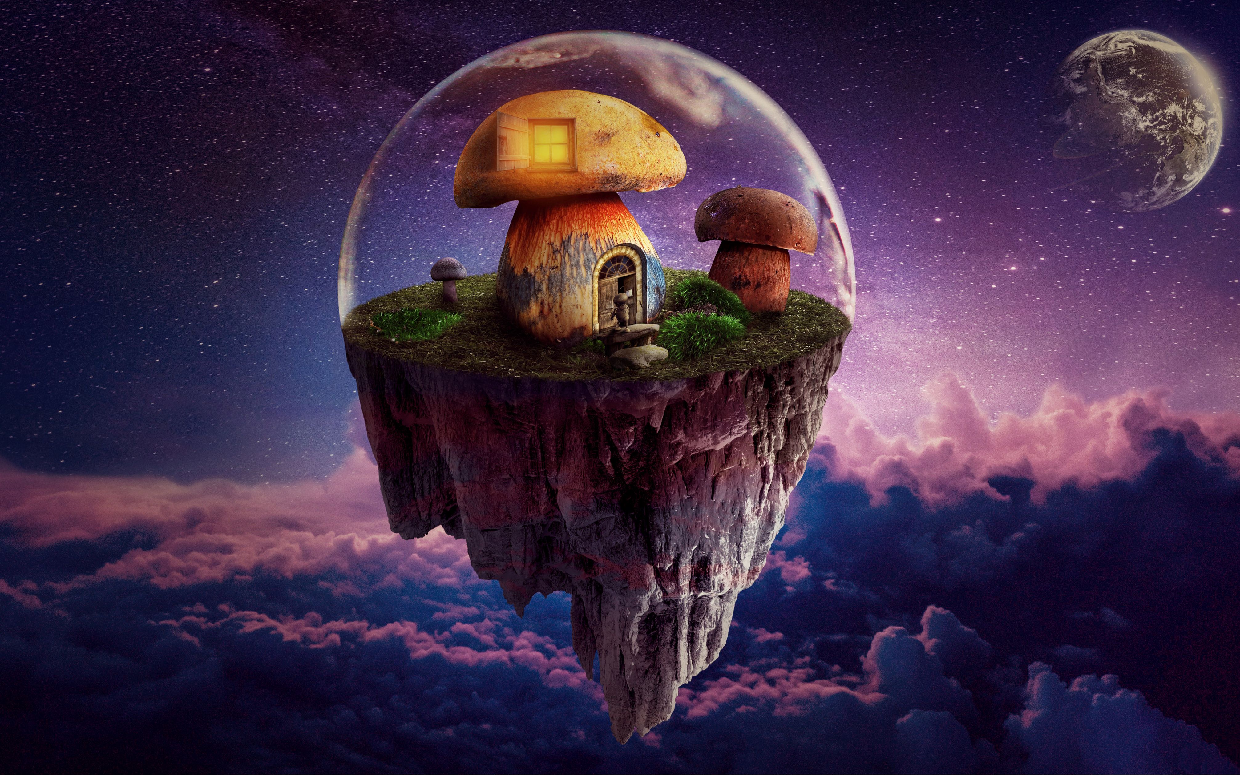 活动作品photoshop合成梦幻场景宇宙里的蘑菇小屋