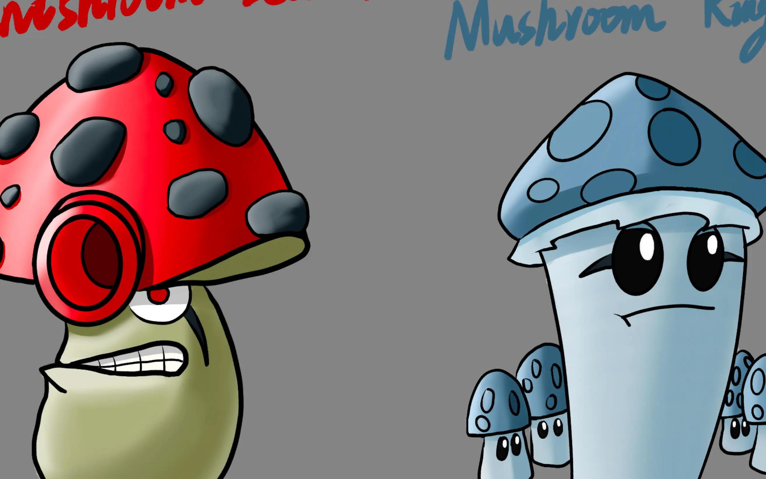 【植物大战僵尸之英雄使命】【红首领】【蓝首领】作为暗夜菇的左膀右臂，两只蘑菇各司其职。