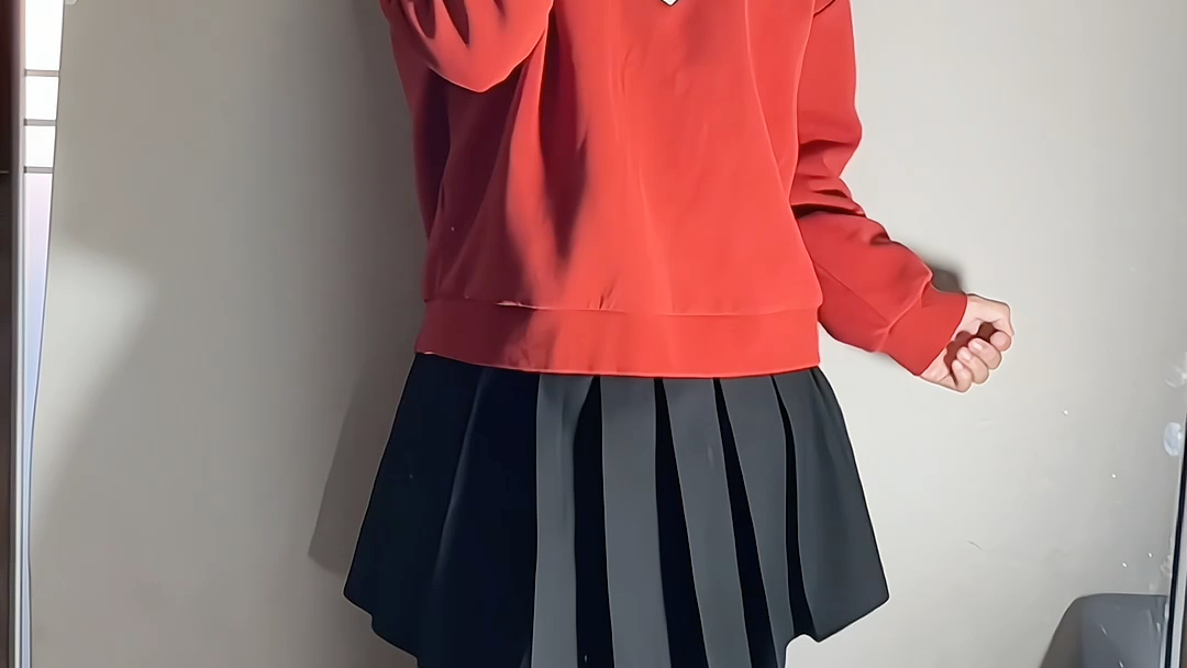 Shirt + Sweatshirt + Pleated Skirt + Calf Socks Fall Vibes Pulled Together