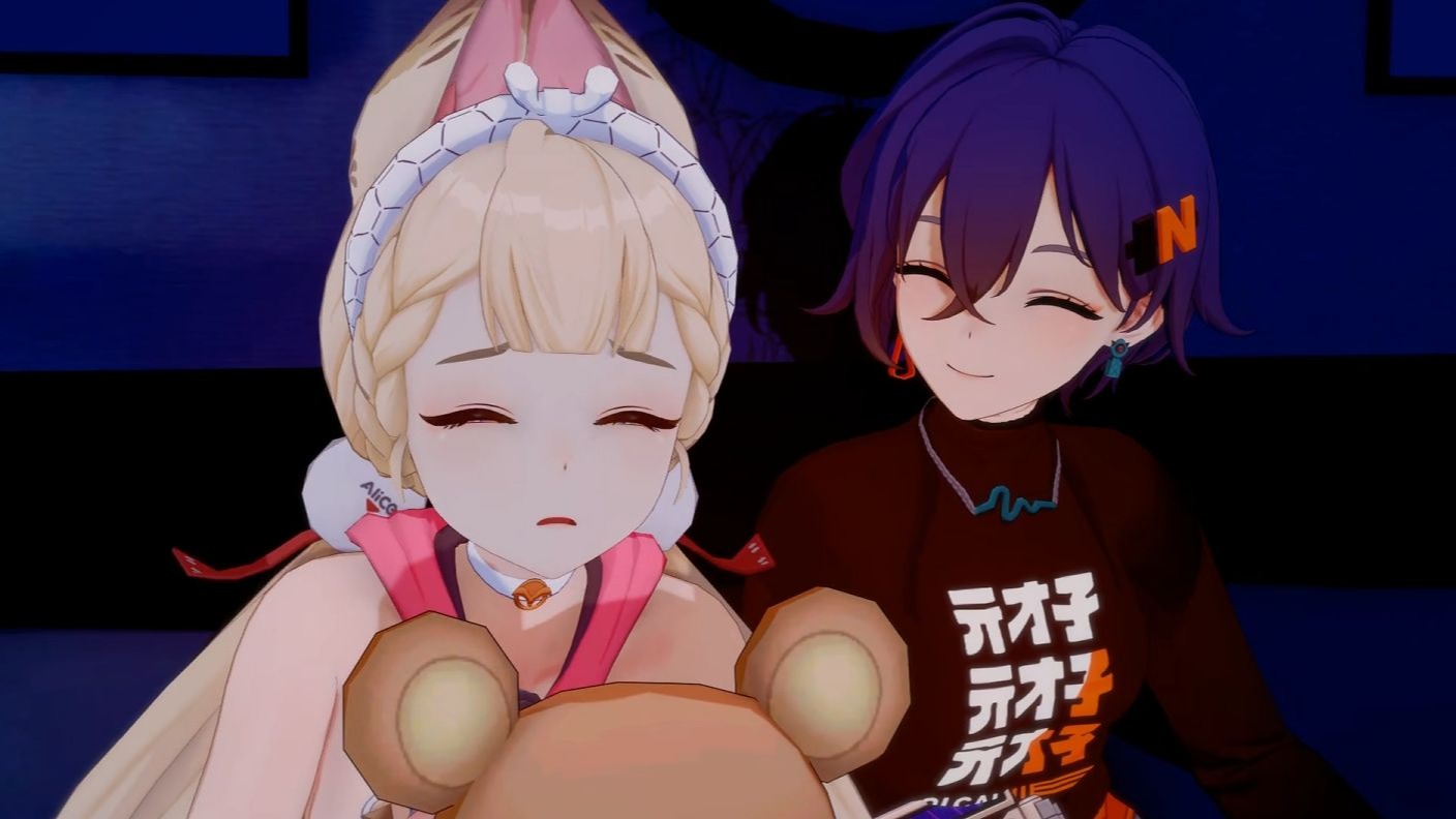 While watching a horror movie with Alice.