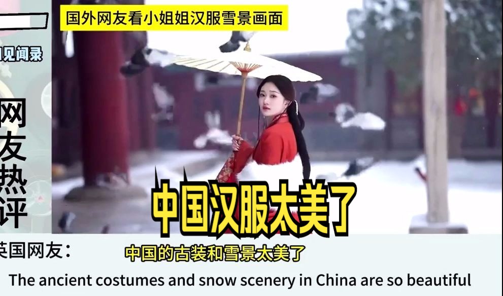 国外网友看小姐姐汉服雪景画面，日本网友：看一眼便沦陷了