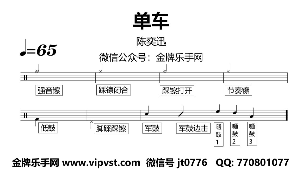 【金牌乐手网】995.陈奕迅  单车 鼓谱 动态鼓谱 无鼓伴奏 drum cover哔哩哔哩bilibili