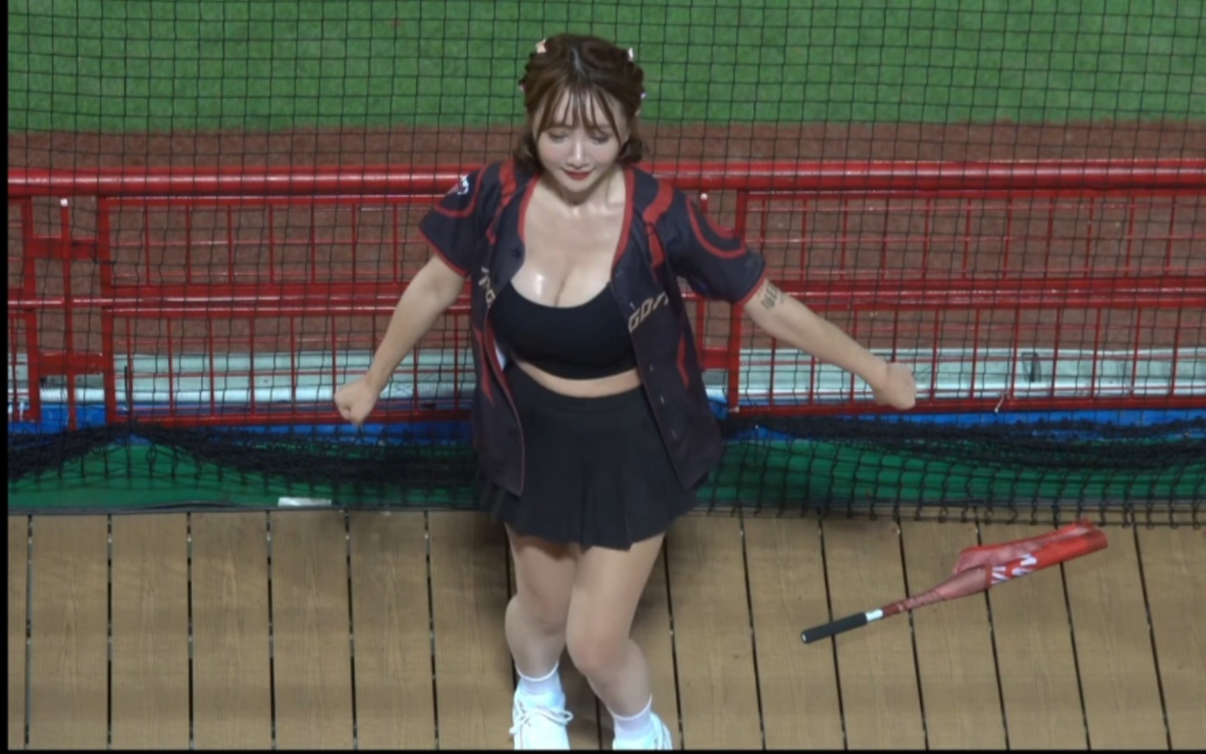 A God's-eye view of a cheerleader's glamorous dance.