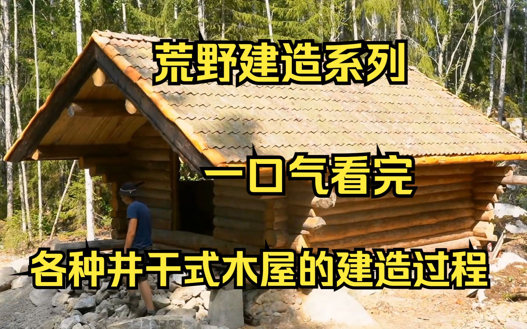 【荒野建造】一口气看完各种井干式木屋的建造过程：21岁男子一年左右的建造木屋生活，光建造地窖就花了不少时间，一颗钉子都自己亲手打造，毅力真是惊人！