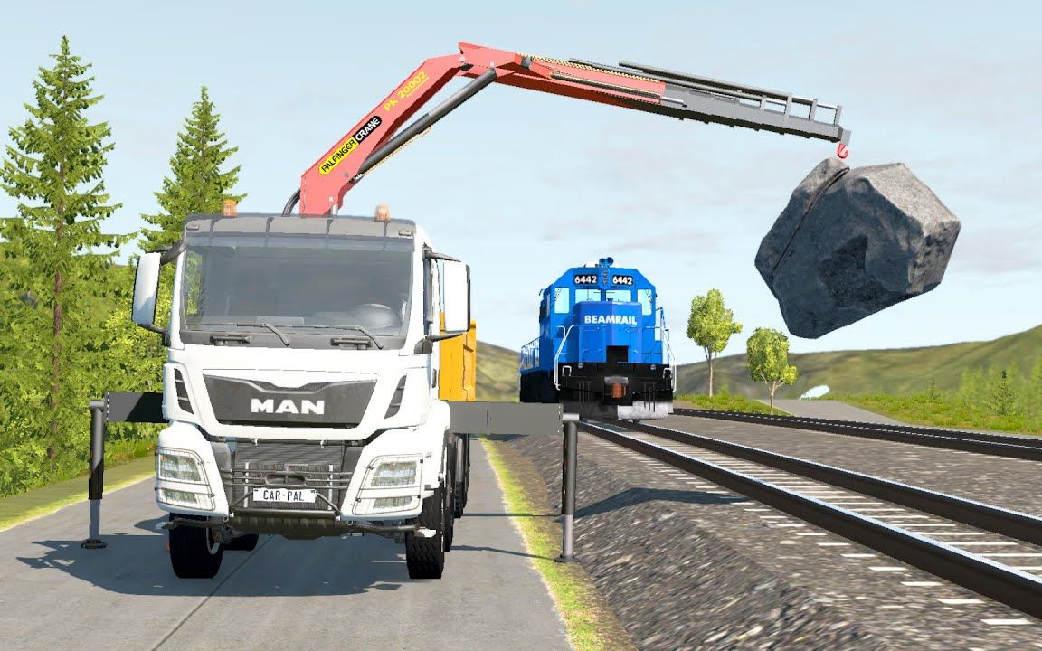 模拟器：男子用吊车堵火车，不幸发生意外，现场画面震撼！