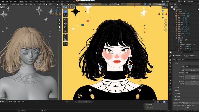 Blender多巴胺女孩 风格化角色插图三渲二练习