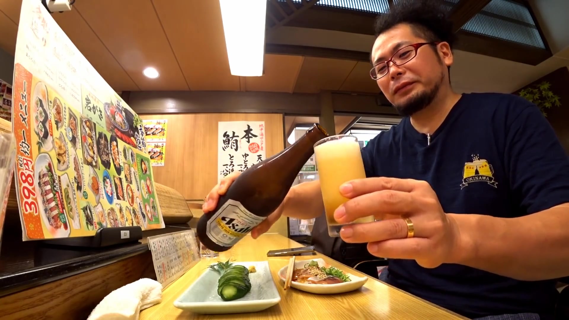 【啤酒怪】大阪がんこ寿司的芝麻鲭鱼~南蛮炸鸡和腌黄瓜~和银色的家伙绝配~