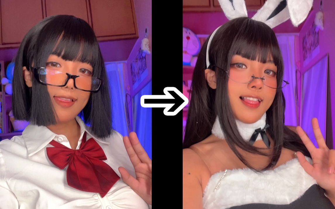 JK, the black leather glasses lady, actually transformed into a super imperial long-haired bunny girl after class!