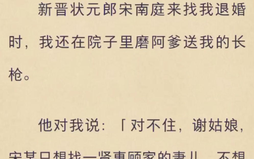 （完）新晋状元郎宋南庭来找我退婚时，我还在院子里磨阿爹送我的长枪。