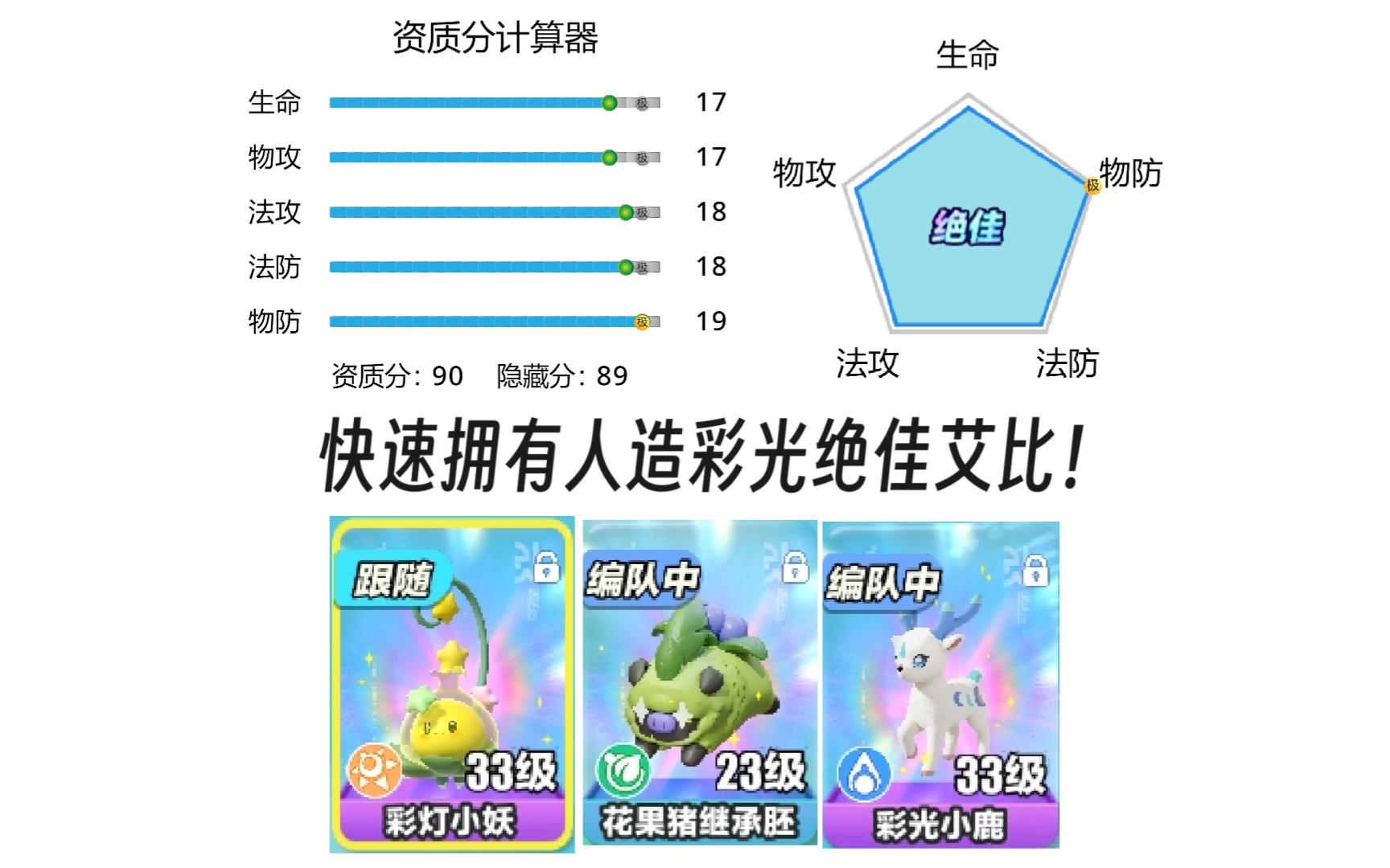 最强资质分计算器？帮你快速拥有人造彩光绝佳艾比！