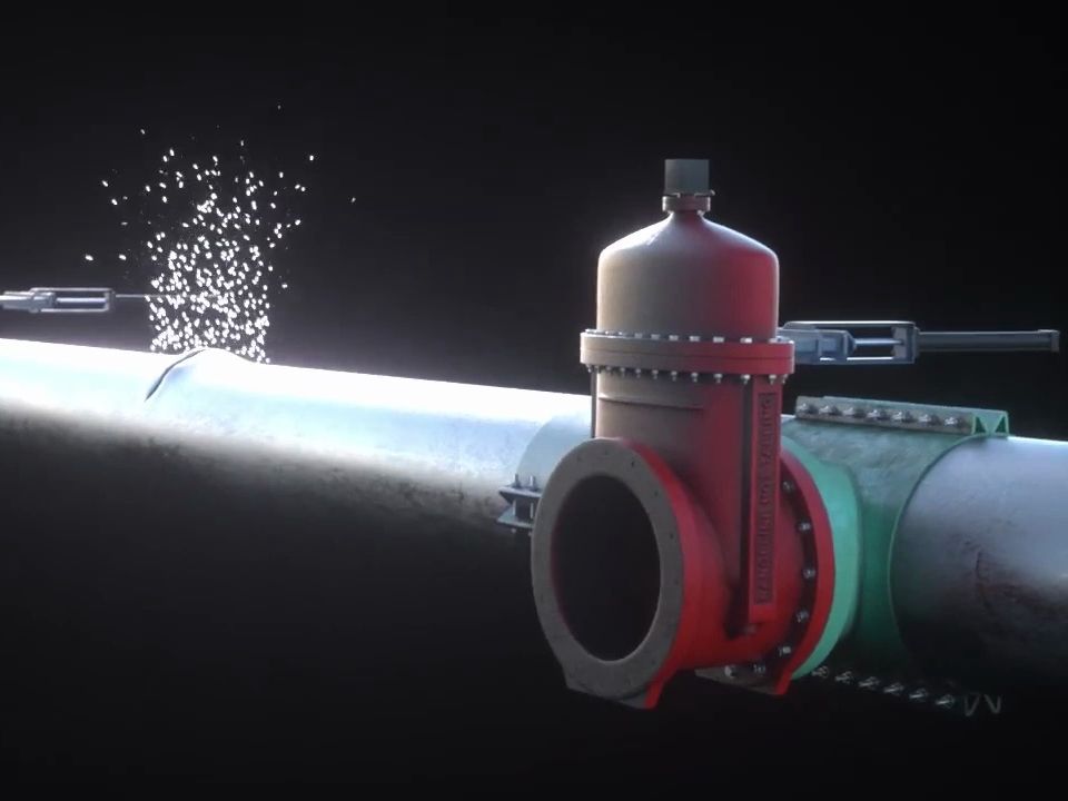 【搬运】供水管道在线(不停水)维修3D动画(一)