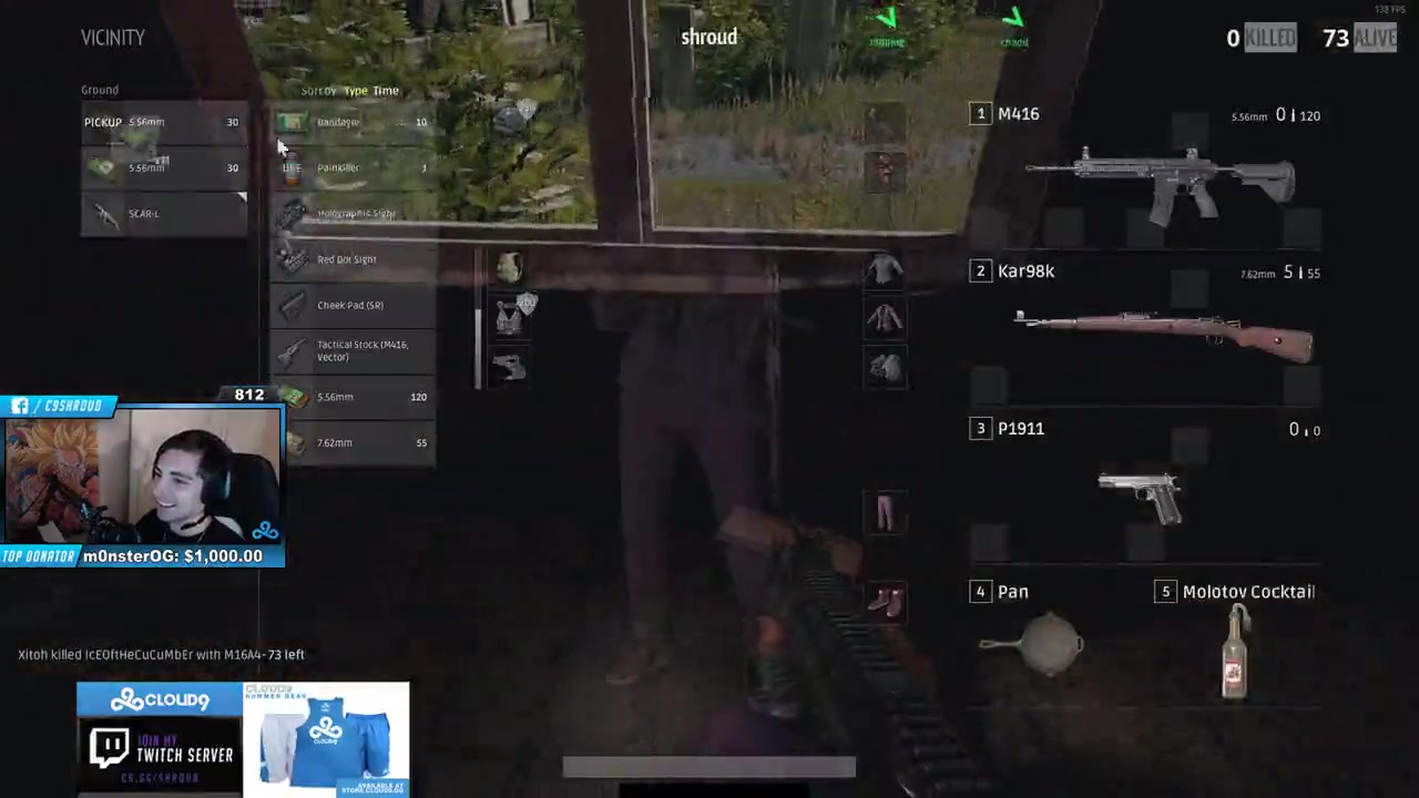 绝地求生pubg北美吃鸡王shroud15杀四排吃鸡直播视频20170903player