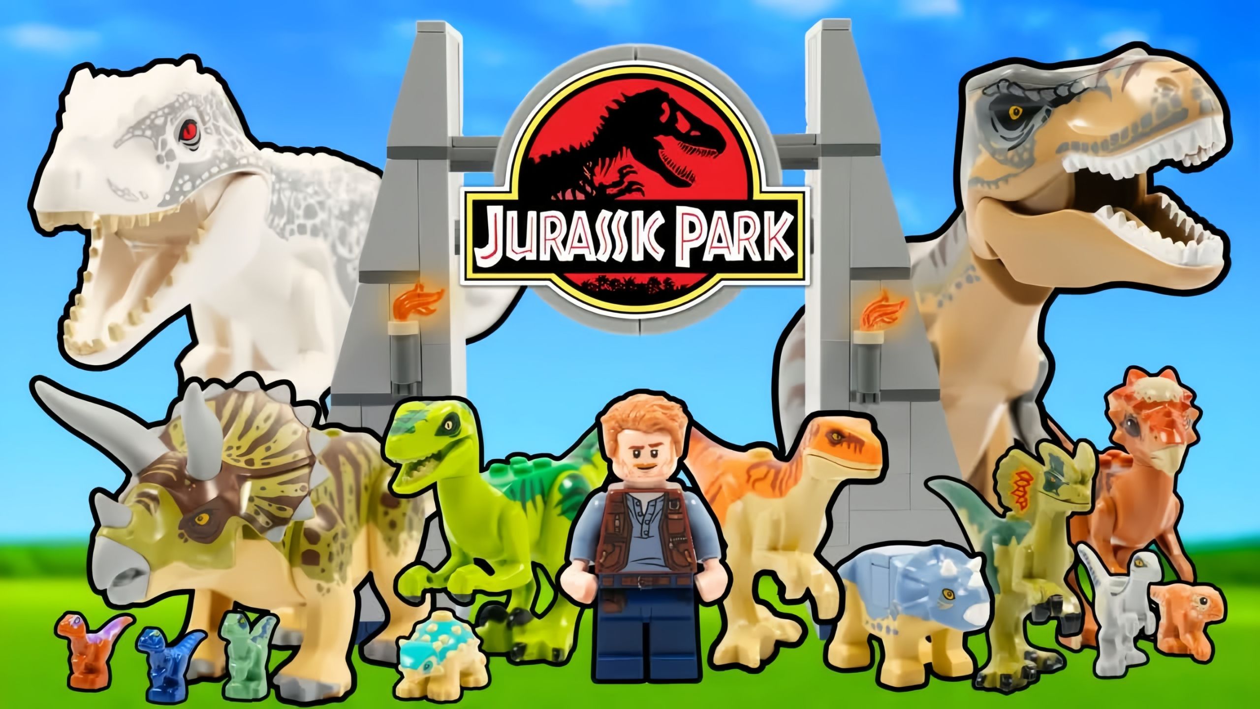 乐高巨型侏罗纪公园！18 种恐龙 + 沧龙投喂超燃