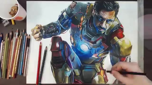 【手绘大神】漫威超级英雄写实彩铅作品--永远的高富帅钢铁侠iron man