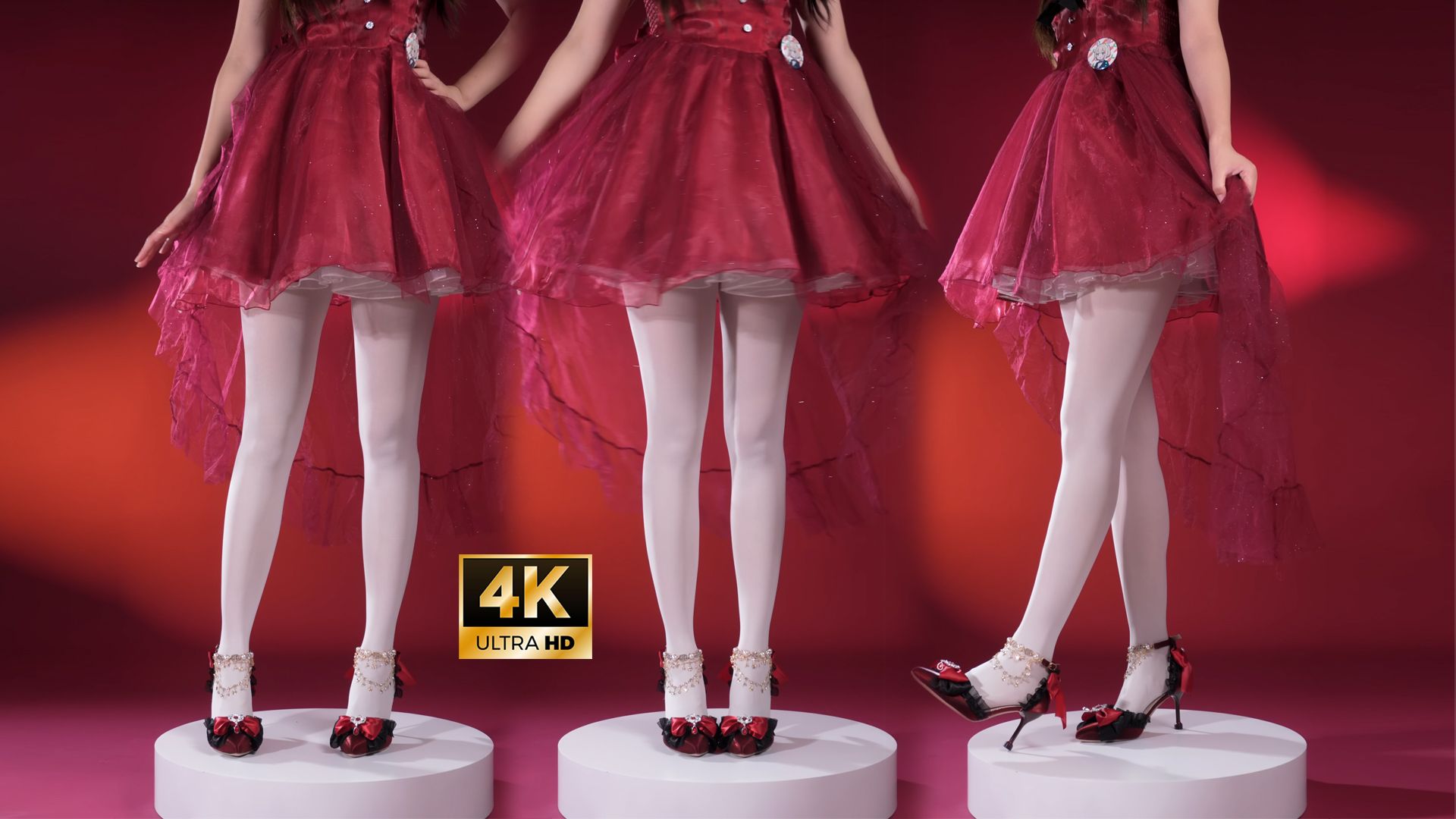 红色拖尾裙和黑红高跟鞋