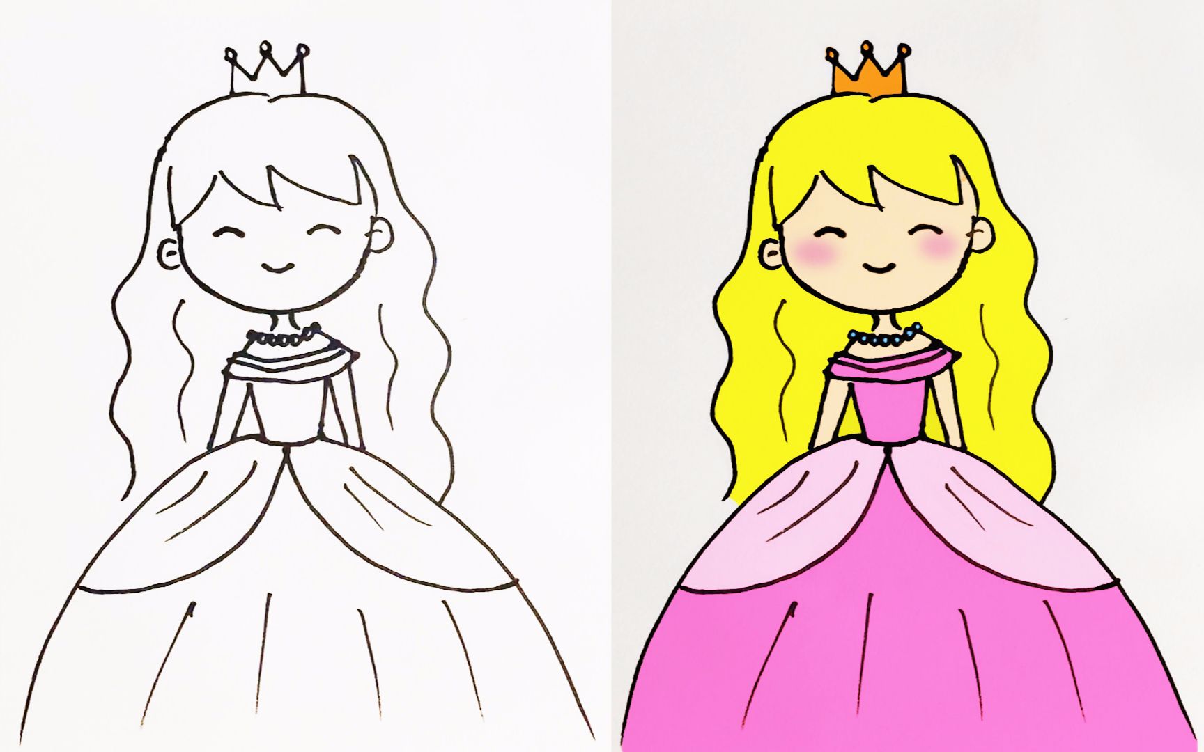 两款美丽卡通公主简笔画画法图片步骤（松鼠简笔画） - 有点网 - 好手艺