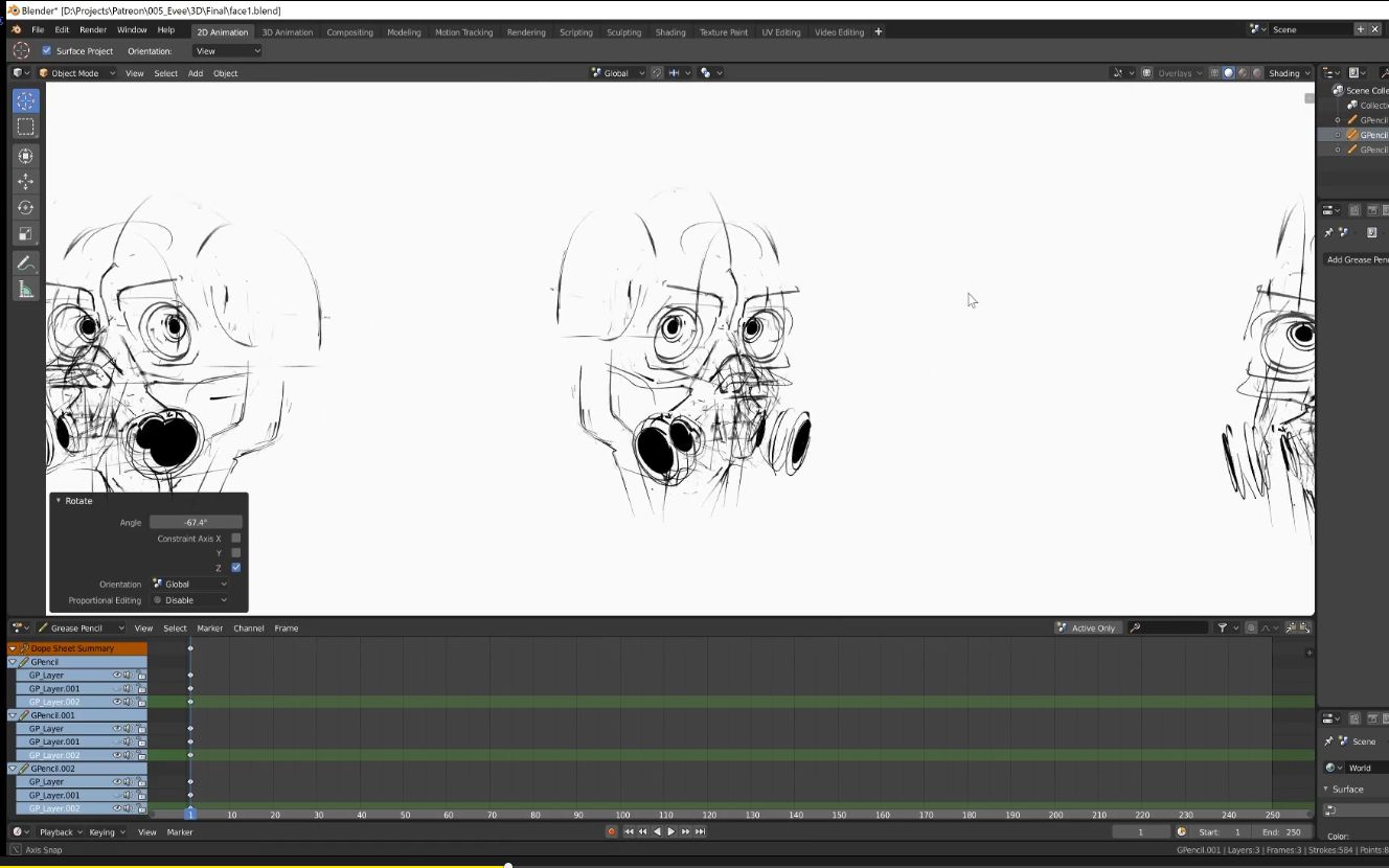 blender 2.8中grease pencil 2d动画工具使用技术视频教程