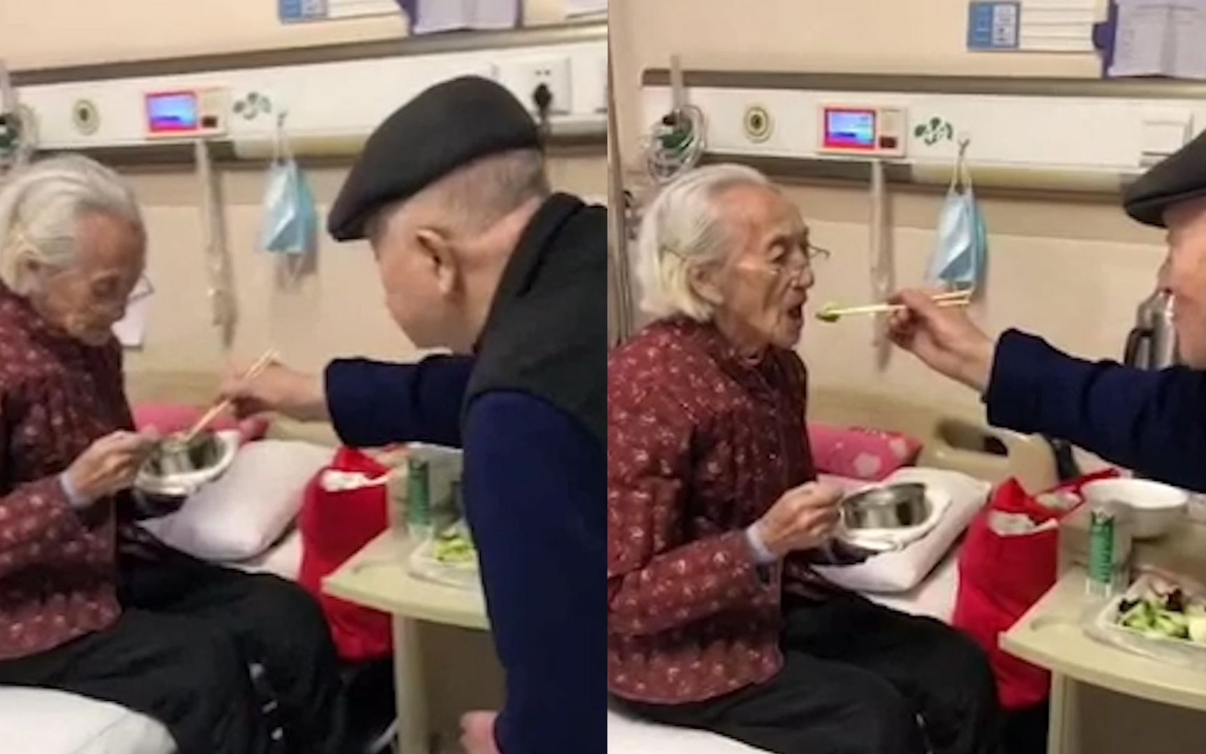 95岁爷爷陪90岁奶奶住院 护士进病房打针 忍不住拍下温馨一幕