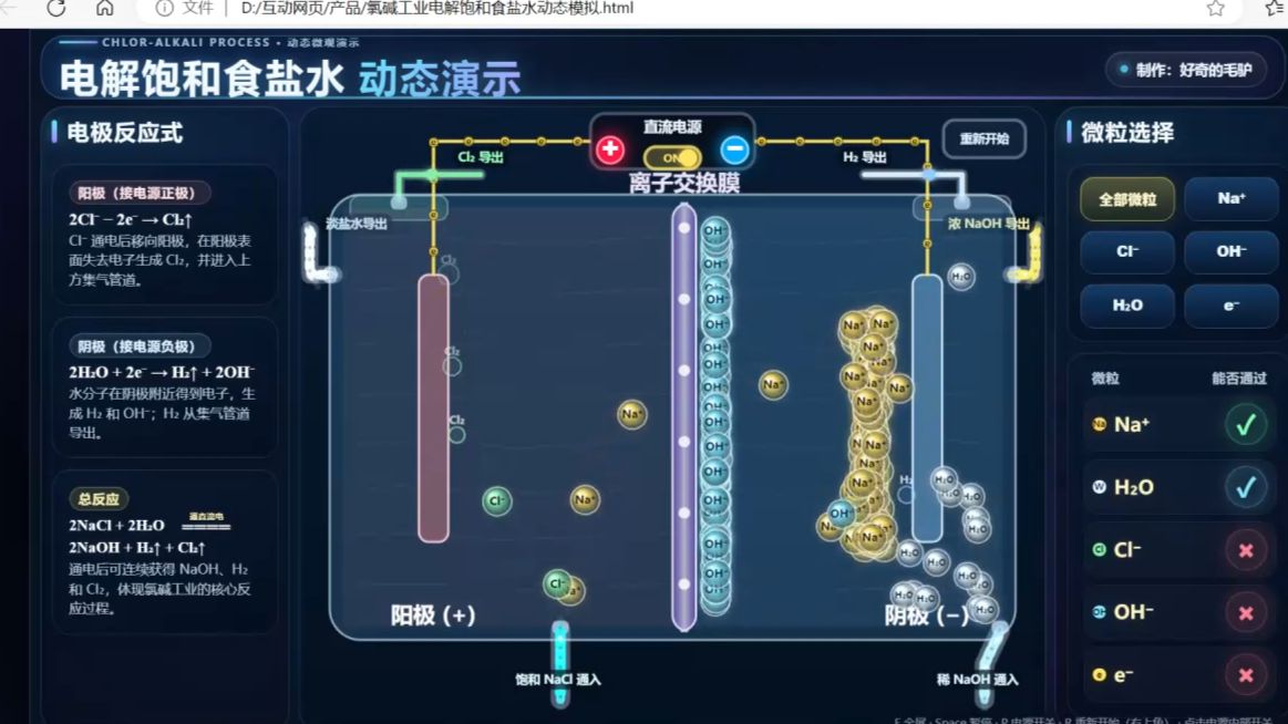氯碱工业电解饱和食盐水动态演示