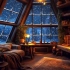 风和噼啪作响的壁炉在一个舒适的冬天小屋睡眠，放松 学习，舒适的氛围