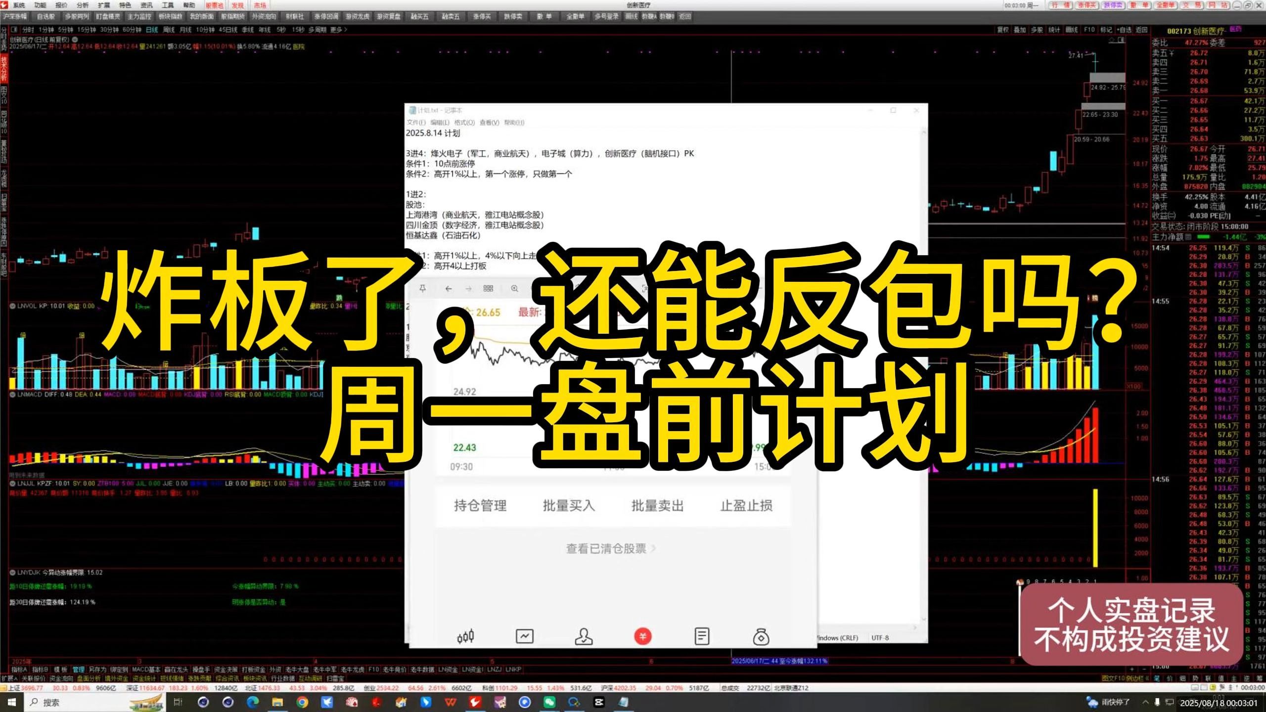 买入创新医疗，周一盘前计划