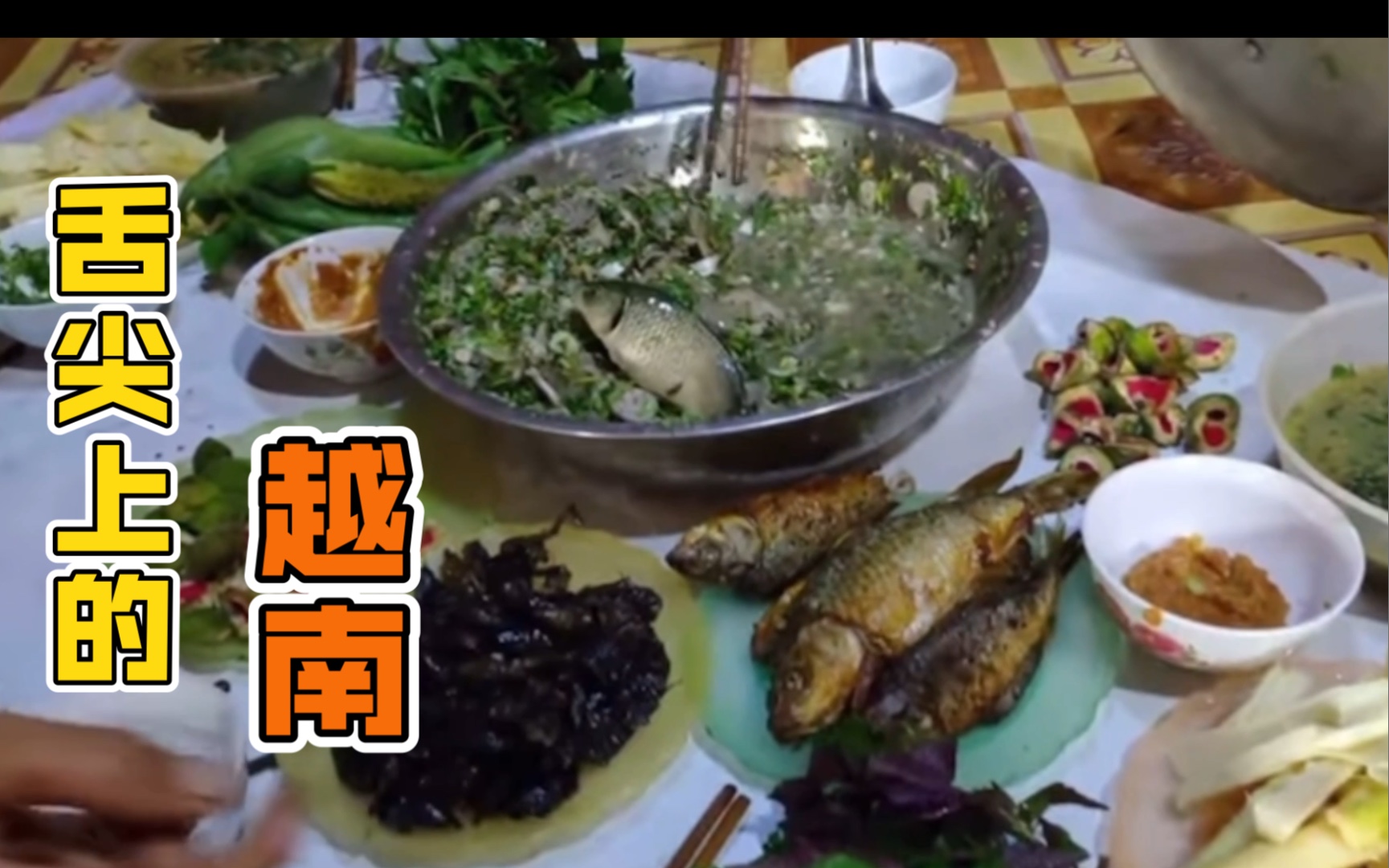 越南人家普通一餐。 鱼生，虫子、当然是首选！