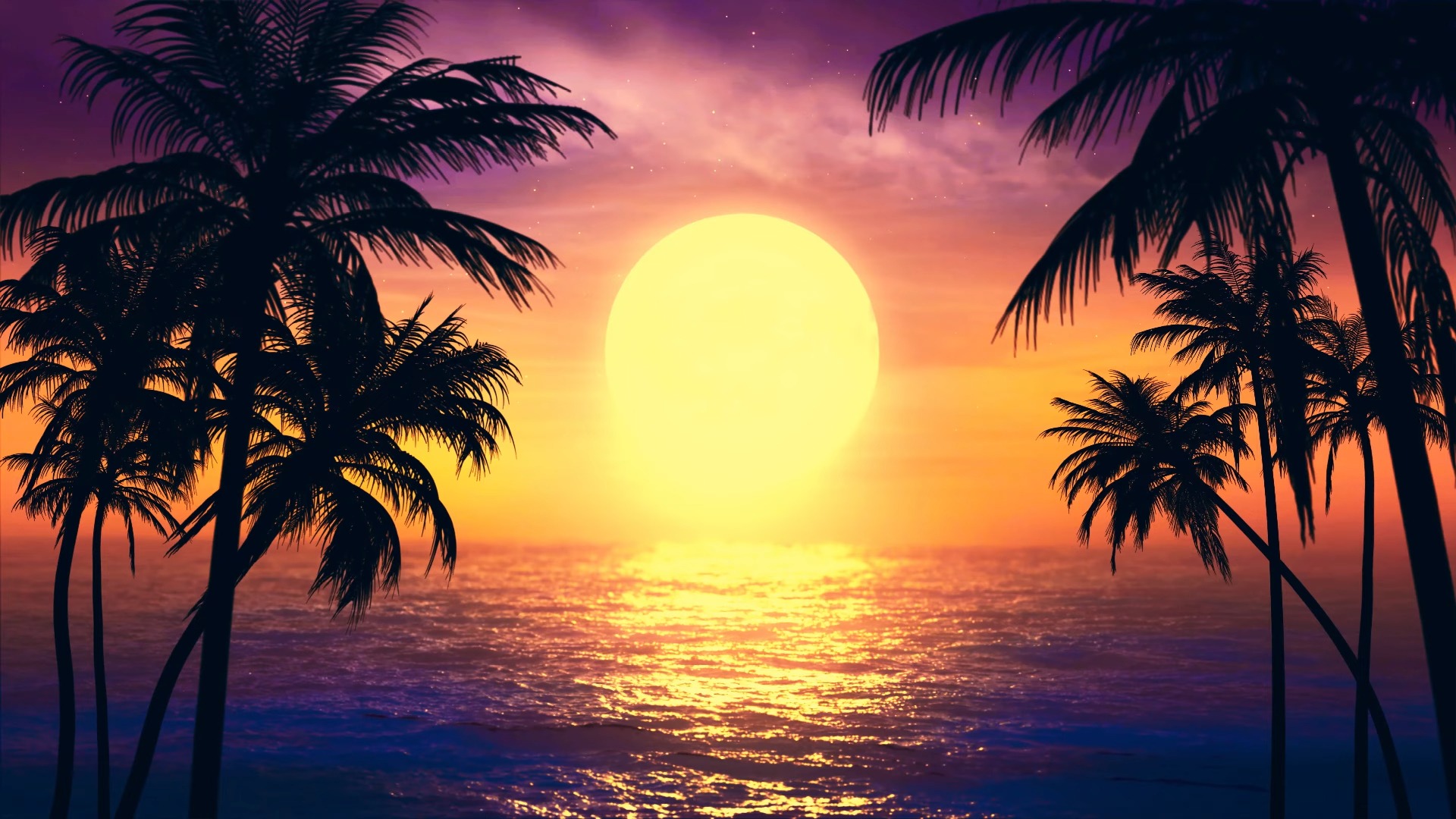 海边沙滩落日椰子树黄昏背景素材 2025.1.22-8