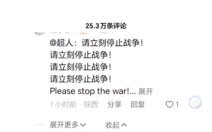 数十万中国网友呼吁“请立即停止战争”