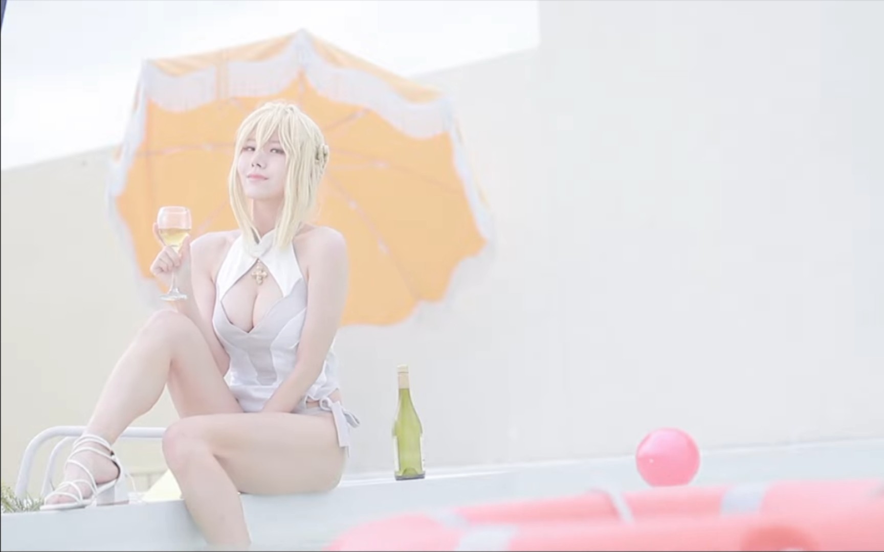 Korean sister cosplaying at the pool