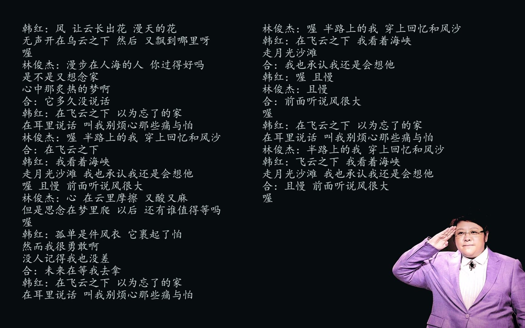 飞云之下伴奏【韩红、林俊杰】