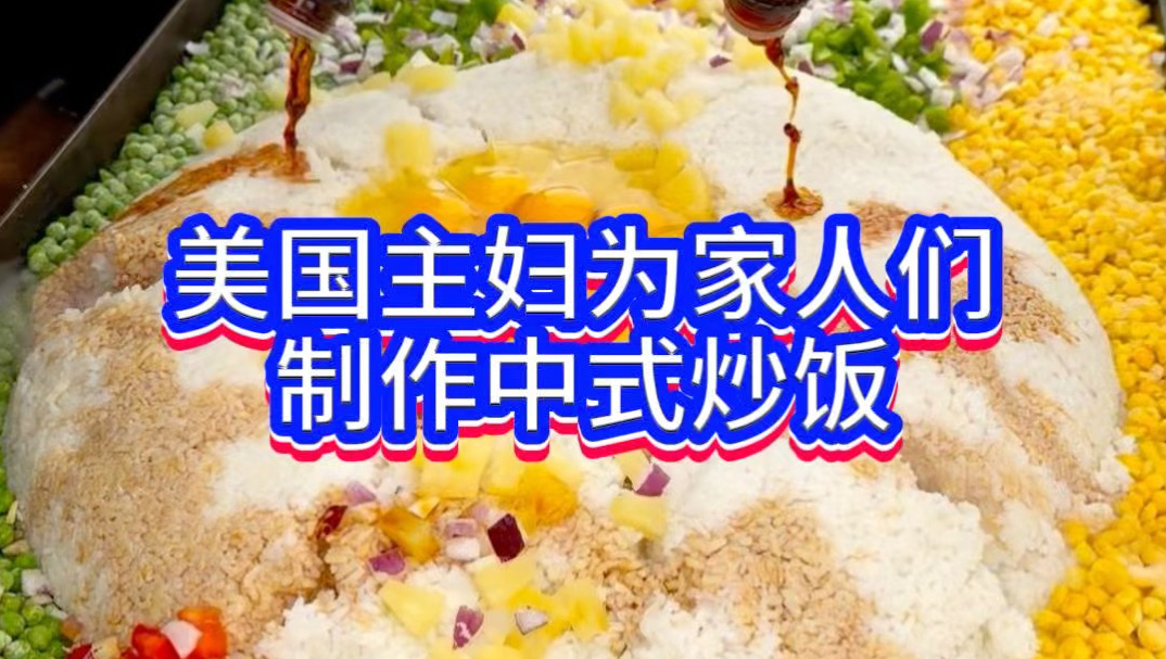 美国主妇为家人们制作中式炒饭