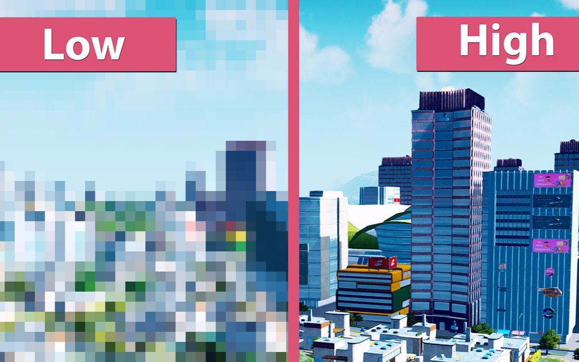 城市：天际线 PC版（测试分辨率为2K）最低画质 vs 最高画质 画面特效对比视频   1080P