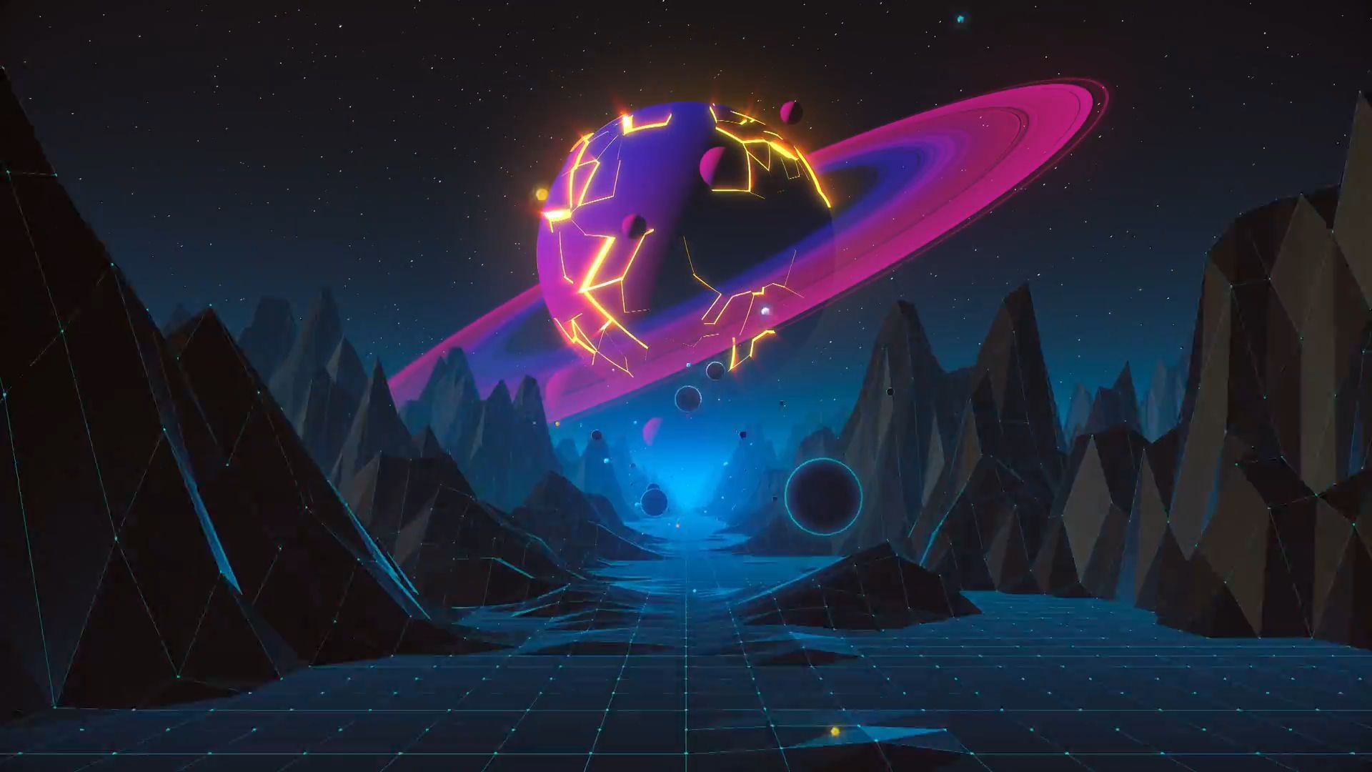 【舞台背景】92- 白天黑夜赛博月球路径月亮元素动态循环视频背景❤️ 浪漫梦幻舞蹈晚会年会循环动画