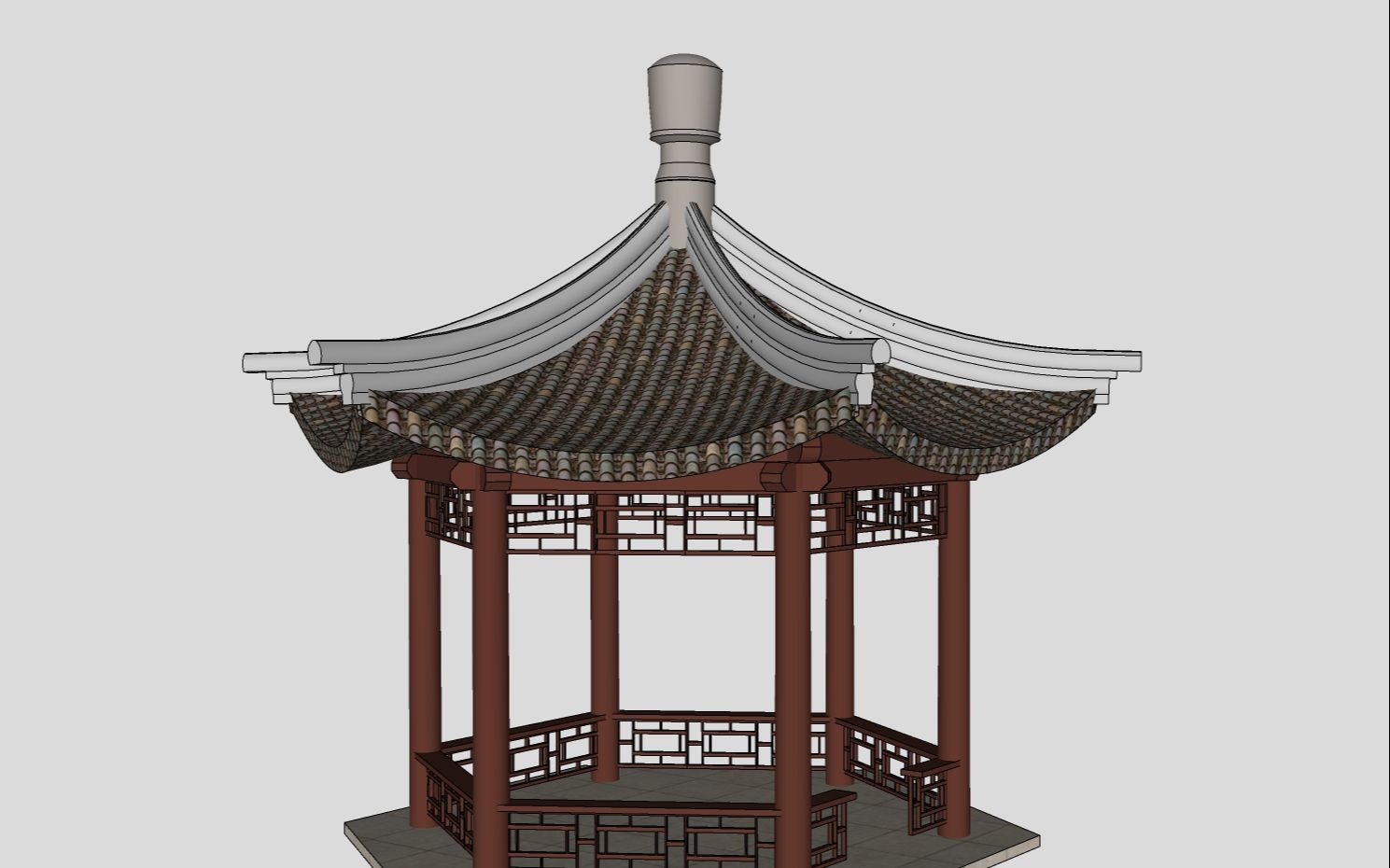 SketchUp基础建模-古建六角亭模型制作