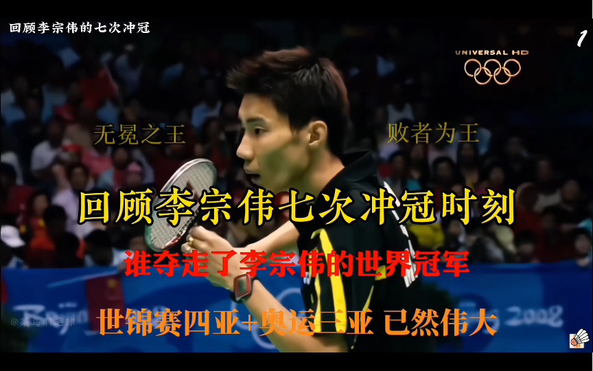 回顾无冕之王李宗伟个人赛七次冲击世界冠军时刻，你觉得哪一次是他离世界冠军最近一次呢#李宗伟 #世界冠军 #羽毛球