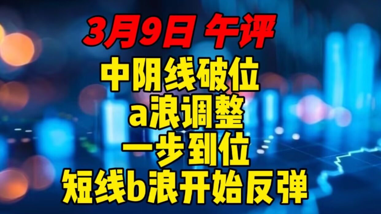 3月9日 午评 中阴线破位，a浪调整一步到位，短线b浪开始反弹！