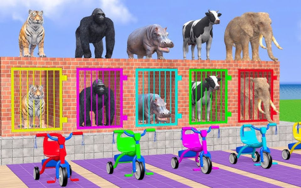 Cow Elephant Tiger Gorilla Hippo 3d Animal Long Slide Game Funny 3d Paint Animal