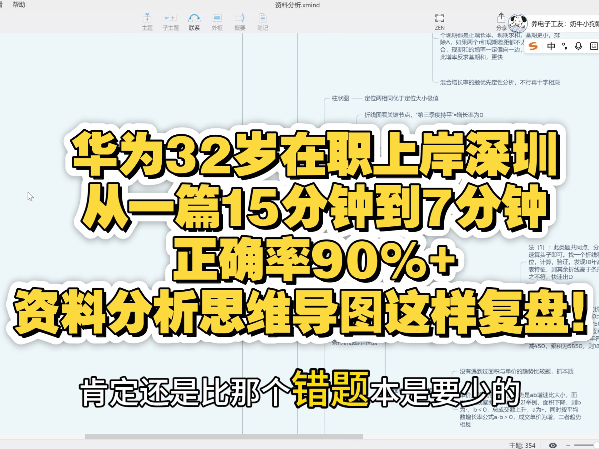 华为32岁在职上岸深圳家门口，从一篇15分钟到7分钟，正确率从50%到90%+，资料分析思维导图这样复盘！