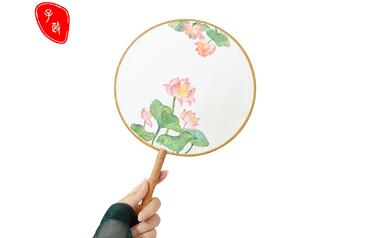 【水彩】画把简单的荷花团扇吧