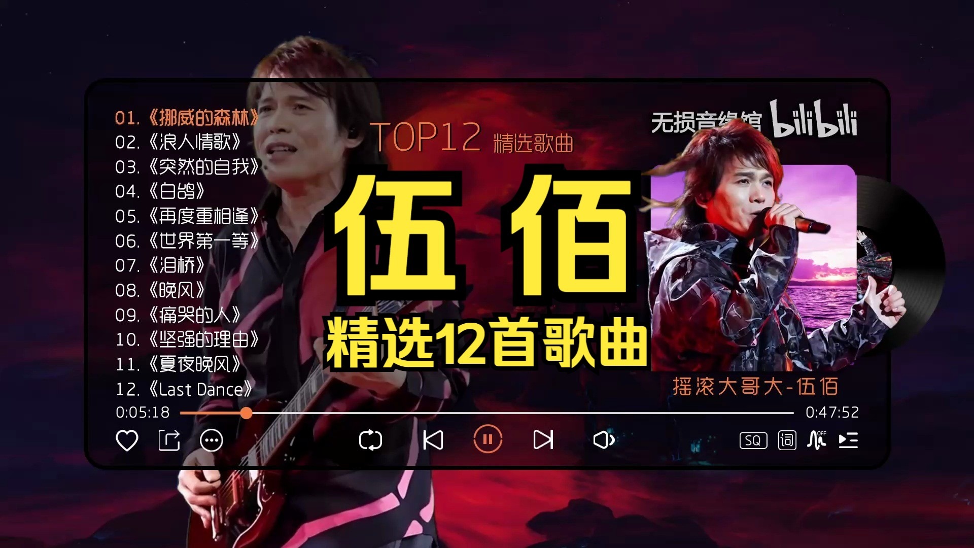 【伍佰】精选12首歌曲：Hi-Res 无损音质，滚动歌词（评论区点击时间快速切歌）