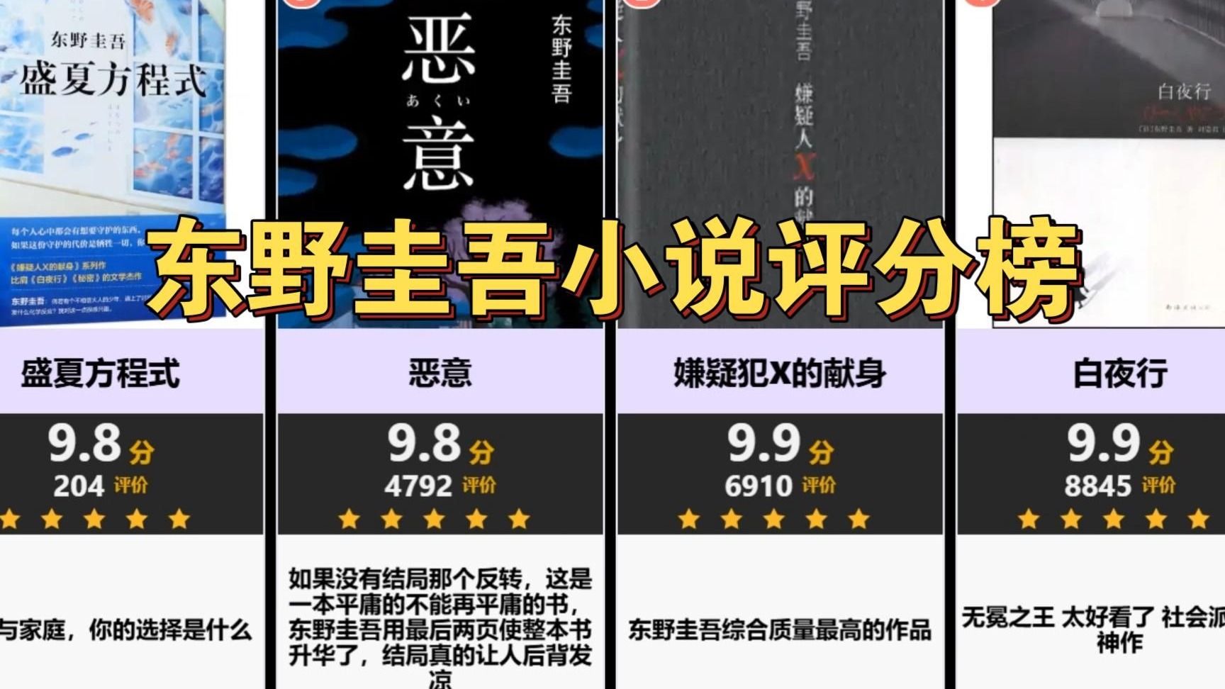 【虎扑】东野圭吾小说评分榜