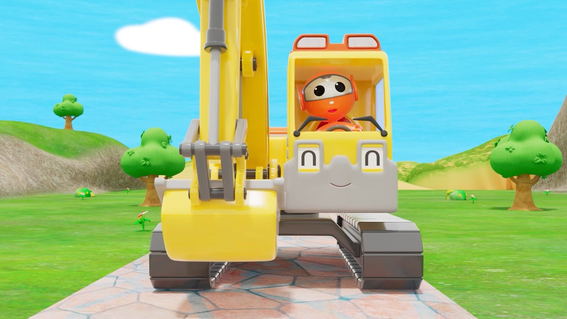 挖掘机正在装载泥沙 早教 益智 育儿 汽车动画