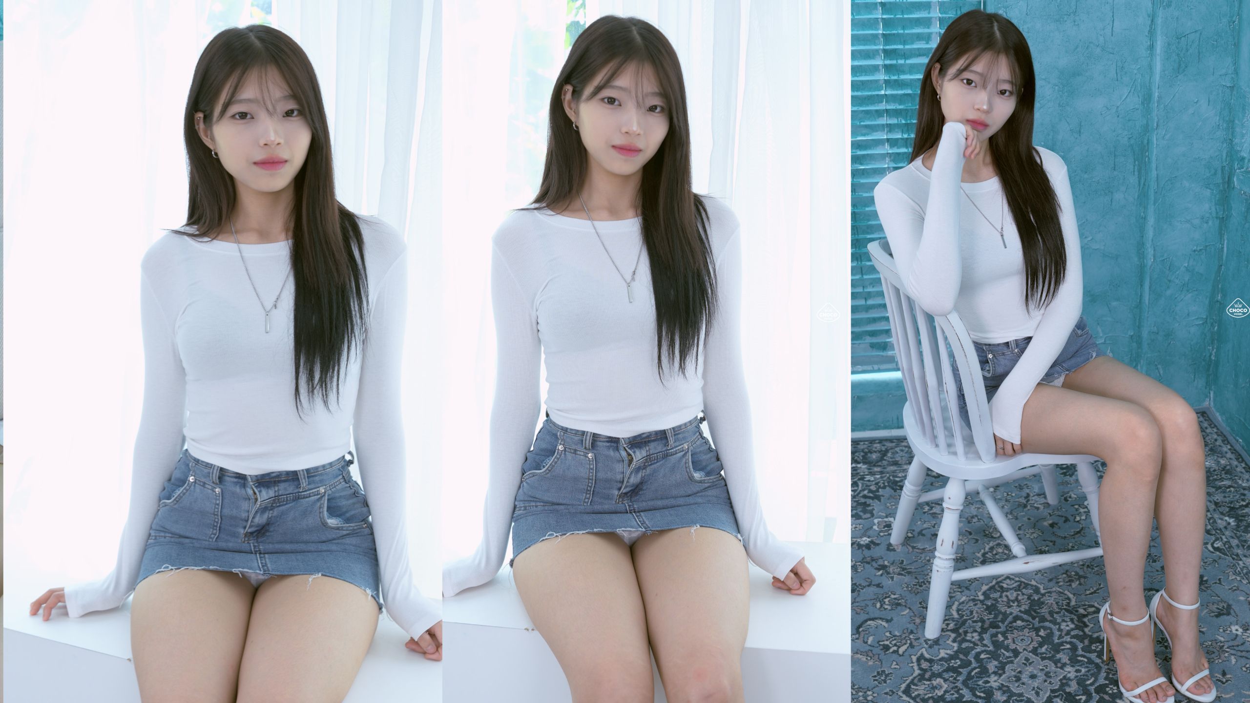 模特Ria的牛仔迷你裙女友风造型