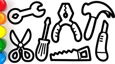 趣味儿童简笔填色画 2分钟教宝宝画完家庭常用五金<em class="keyword">工具</em>