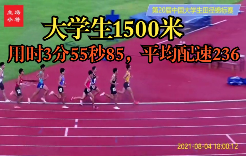 1500米大学生蔡怡青用时3分55秒85，平均配速236——2021年第20届中国大学生田径锦标赛