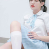 校园写真，jk少女，白色上衣，蓝色短裙，白丝袜，清纯邻家小妹，绝对领域