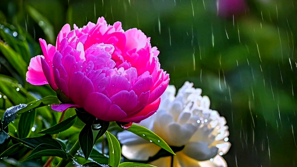 雨中牡丹花风景素材【无水印】