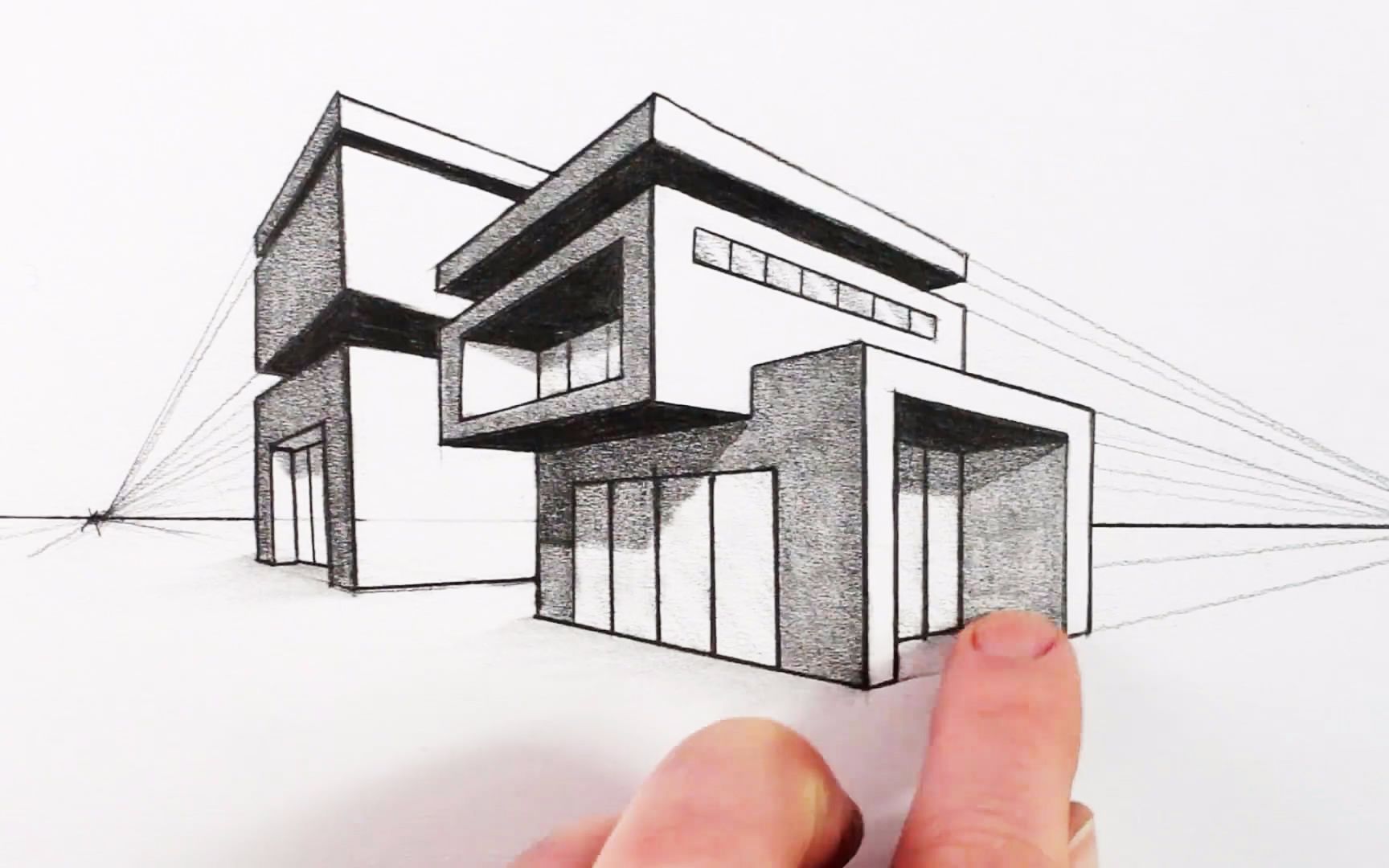 【painting】2点透视画建筑 modern house_哔哩哔哩)つロ
