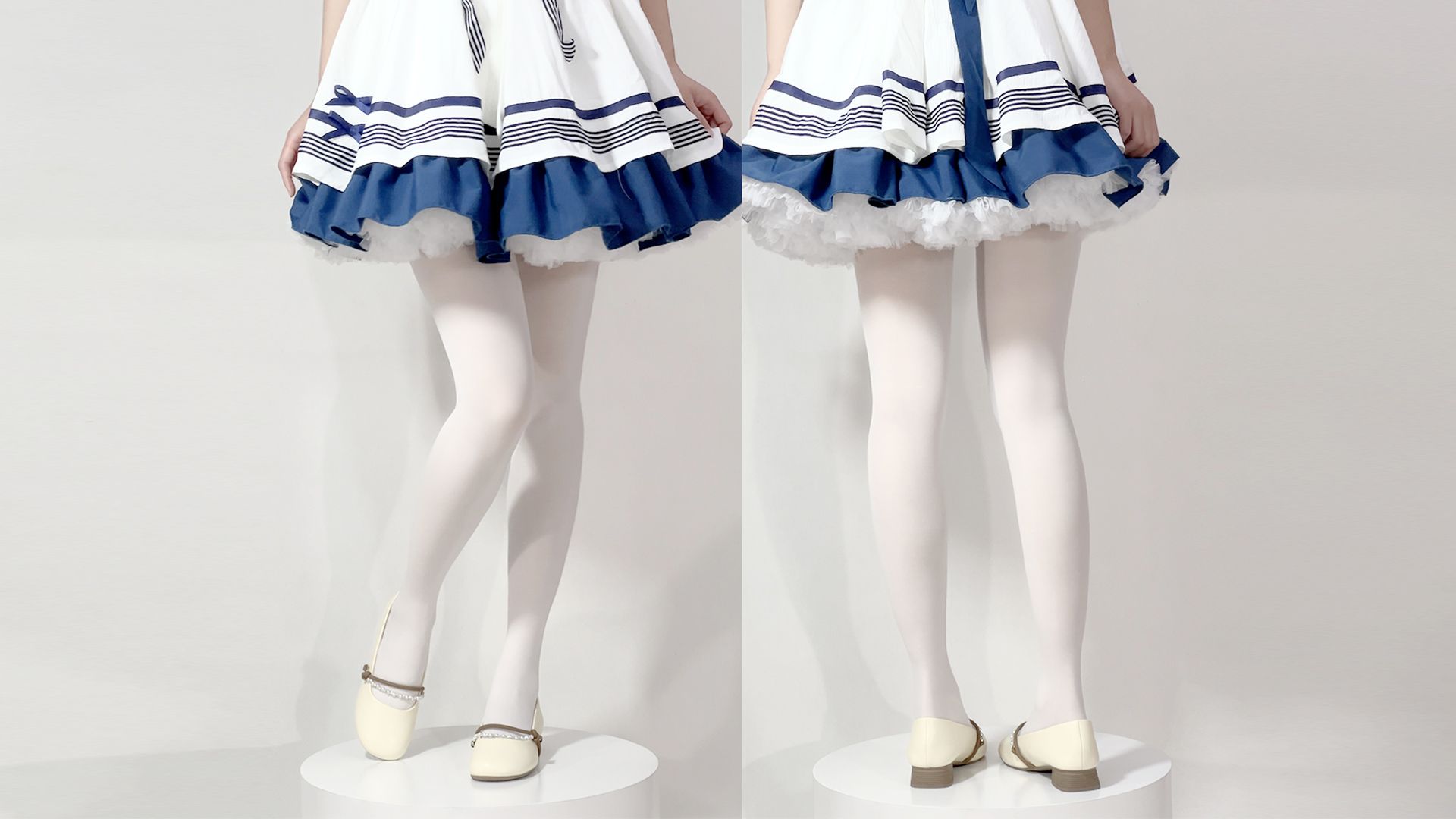 带珍珠的白色平底鞋